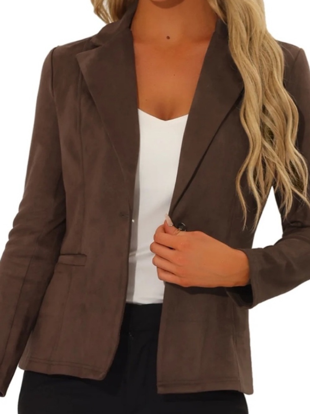 Allegra K Brown Faux Suede Blazer Jacket Size Medium NEW